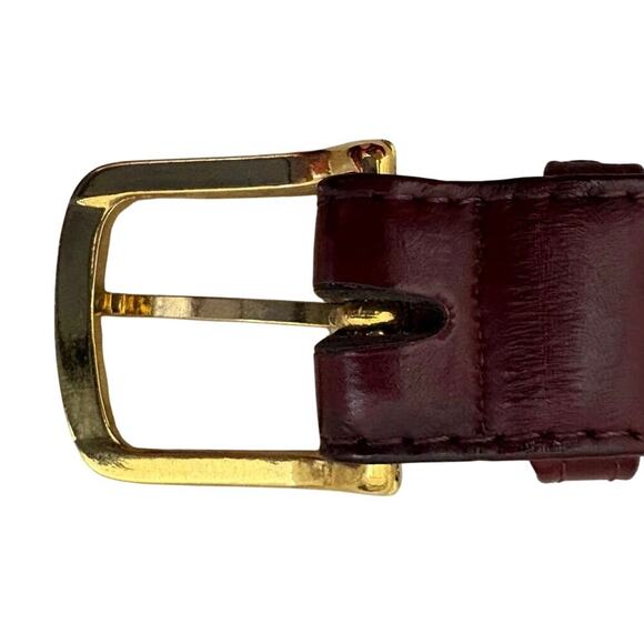 Genuine Eel Skin Burgundy Leather Belt Gold Buckle Classic Vintage Style Size 30 - Picture 3 of 5